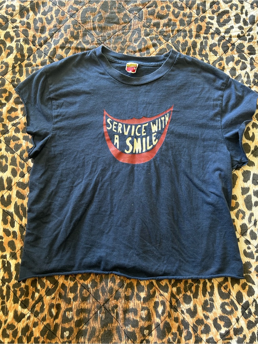 Hollister Navy Graphic Tee with Red Smile Logo
